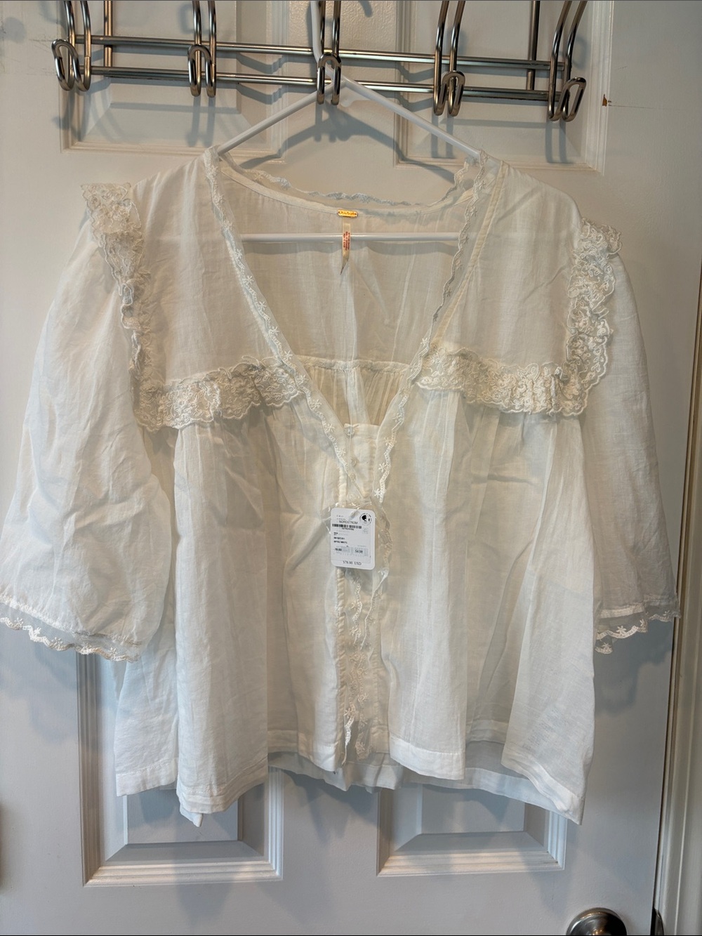 White Lace-Trim Cotton Blouse NWT FREE PEOPLE